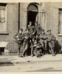 'Some of the chaps outside the billet. Russel St, Cambridge.'